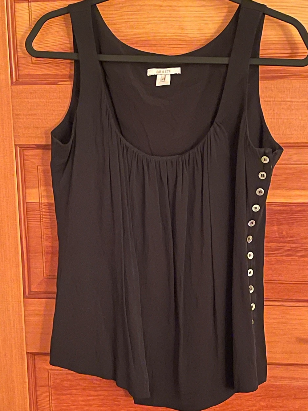 Abaete Black Sleeveless Tank w/ Faux Side Button Details & Hidden Side Zipper.